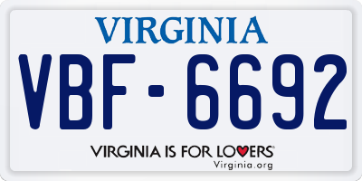 VA license plate VBF6692