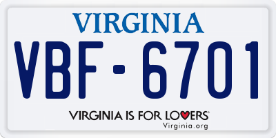VA license plate VBF6701