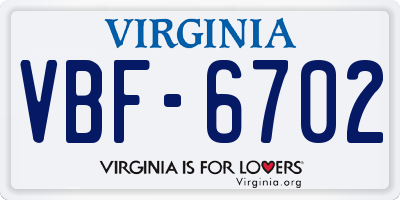 VA license plate VBF6702