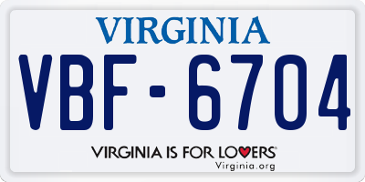 VA license plate VBF6704