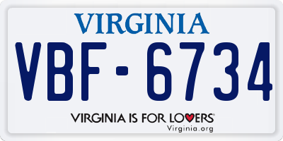 VA license plate VBF6734