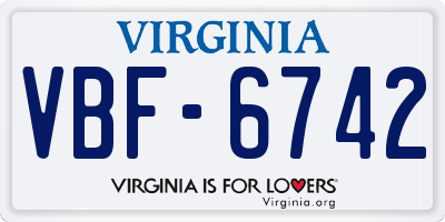 VA license plate VBF6742