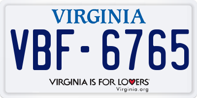 VA license plate VBF6765