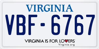 VA license plate VBF6767