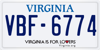 VA license plate VBF6774