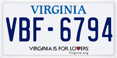VA license plate VBF6794