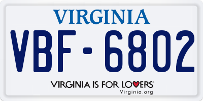 VA license plate VBF6802