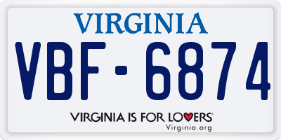 VA license plate VBF6874