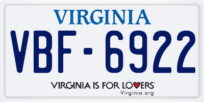 VA license plate VBF6922