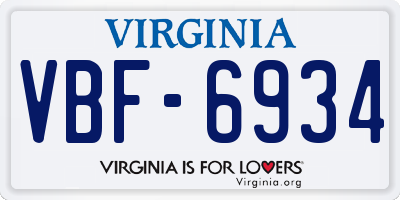 VA license plate VBF6934