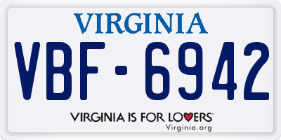 VA license plate VBF6942