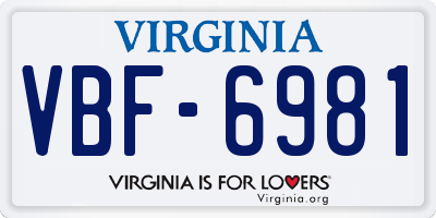 VA license plate VBF6981