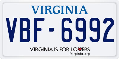 VA license plate VBF6992
