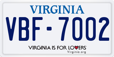 VA license plate VBF7002