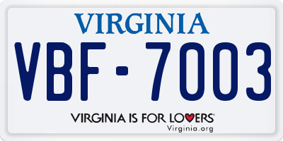 VA license plate VBF7003