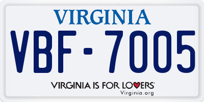 VA license plate VBF7005