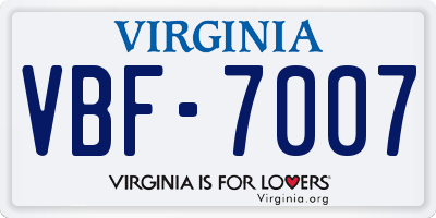 VA license plate VBF7007