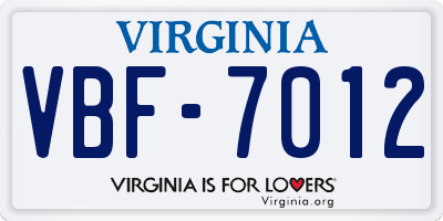 VA license plate VBF7012