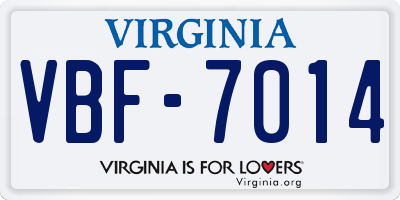 VA license plate VBF7014