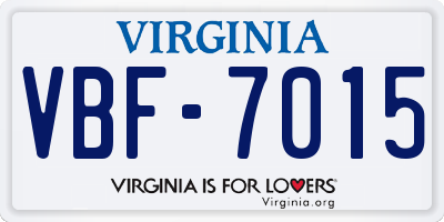 VA license plate VBF7015
