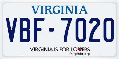 VA license plate VBF7020
