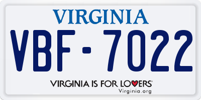 VA license plate VBF7022