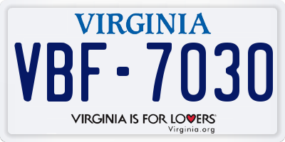 VA license plate VBF7030