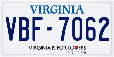 VA license plate VBF7062