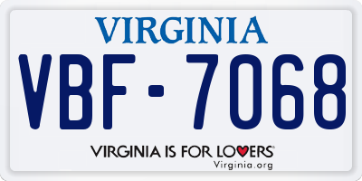 VA license plate VBF7068