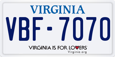 VA license plate VBF7070