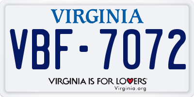 VA license plate VBF7072