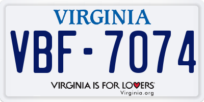 VA license plate VBF7074