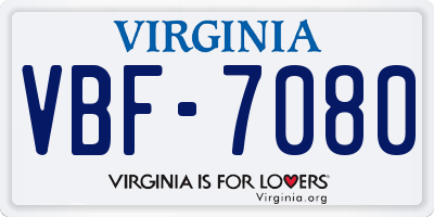 VA license plate VBF7080
