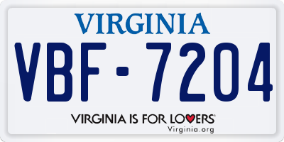 VA license plate VBF7204