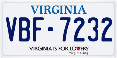 VA license plate VBF7232