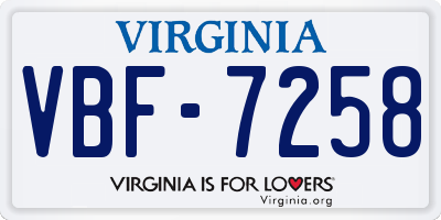 VA license plate VBF7258