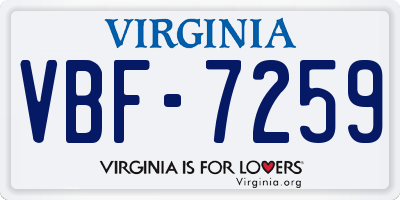 VA license plate VBF7259