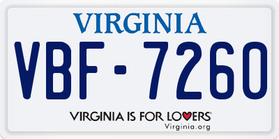 VA license plate VBF7260