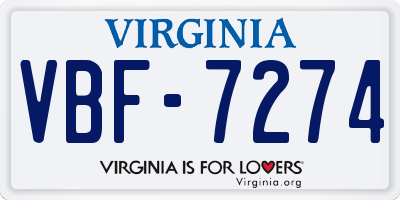 VA license plate VBF7274