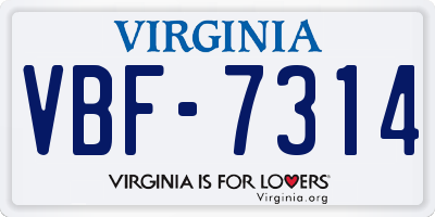 VA license plate VBF7314