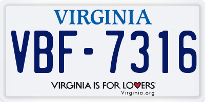 VA license plate VBF7316