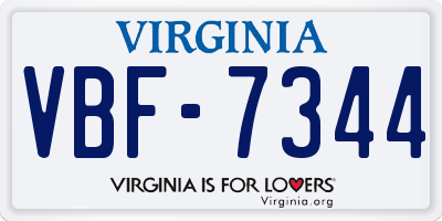 VA license plate VBF7344
