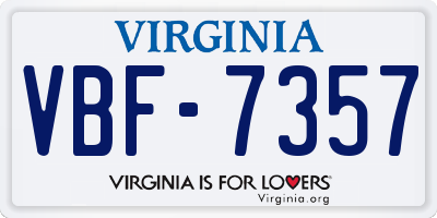 VA license plate VBF7357