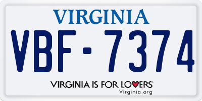 VA license plate VBF7374