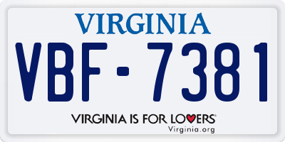 VA license plate VBF7381