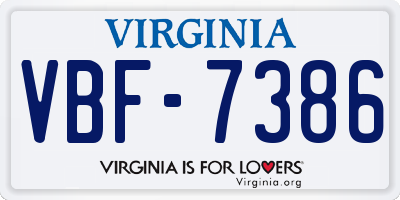 VA license plate VBF7386