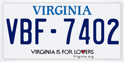 VA license plate VBF7402