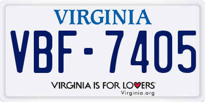 VA license plate VBF7405