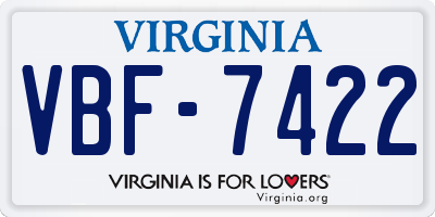 VA license plate VBF7422