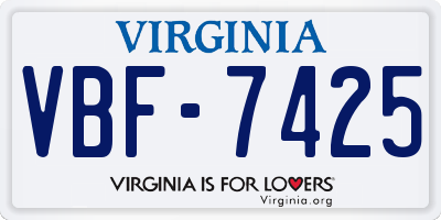VA license plate VBF7425